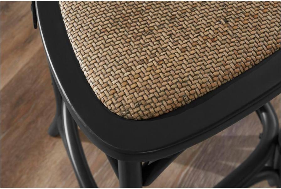 Home Decorators Collection Mavery Black Cross Back Wood Bar Stool with Woven Rattan Seat