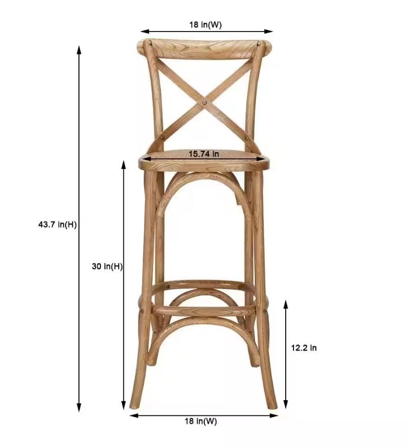 Home Decorators Collection Mavery Patina Oak Finish Cross Back Bar Stool with Woven Rattan Seat