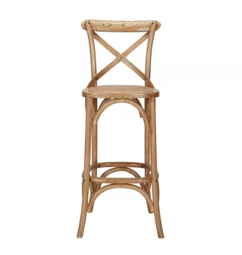 Home Decorators Collection Mavery Patina Oak Finish Cross Back Bar Stool with Woven Rattan Seat