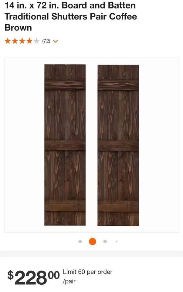 Dogberry Collections 14 in. x 72 in. Board and Batten Traditional Shutters Pair Coffee Brown