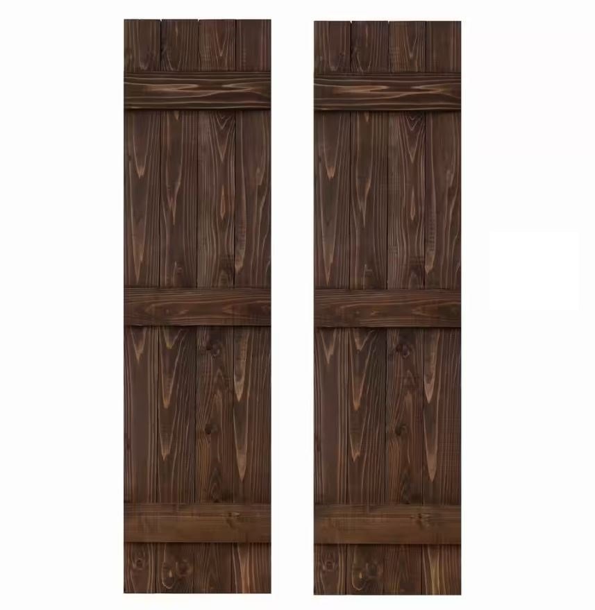 Dogberry Collections 14 in. x 72 in. Board and Batten Traditional Shutters Pair Coffee Brown