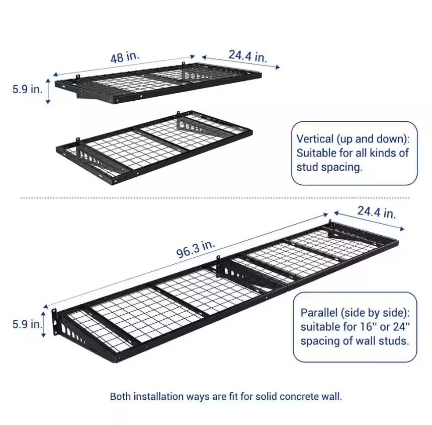  FLEXIMOUNTS 24 in. x 48 in. Heavy Duty Wall Shelf with Brackets in Black