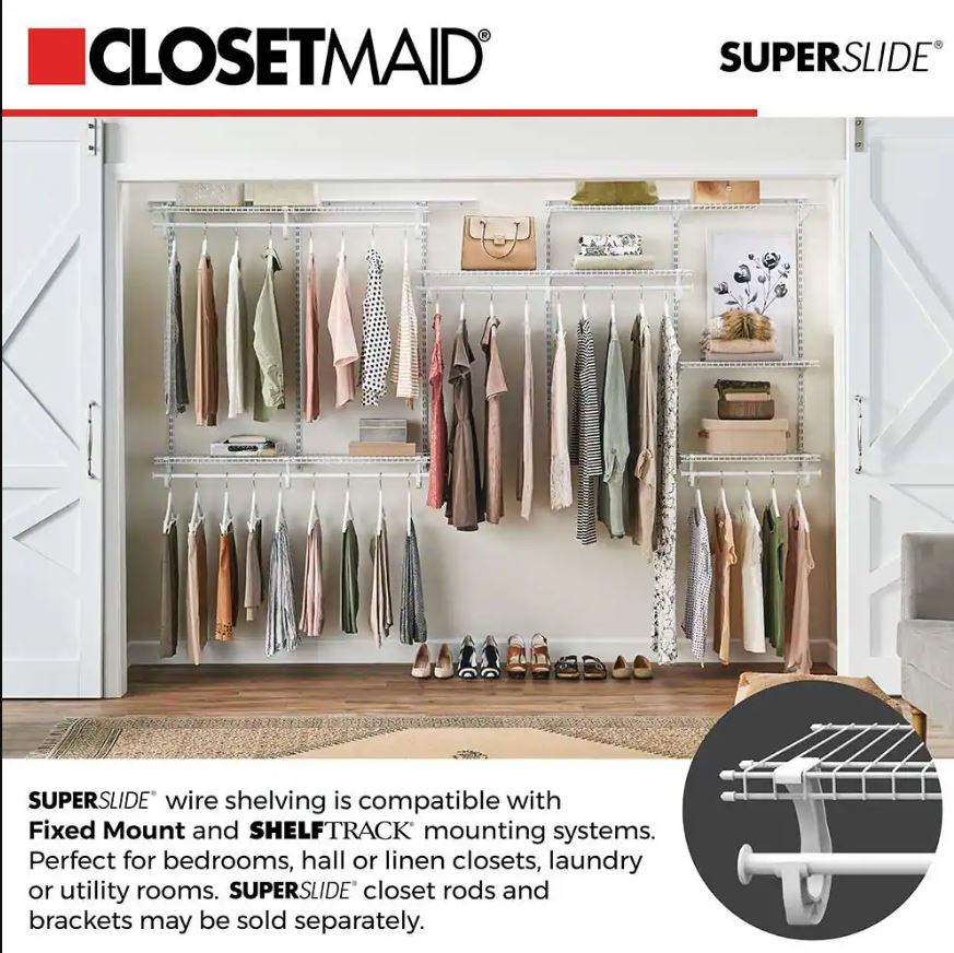  ClosetMaid SuperSlide 72 in. W x 16 in. D White Ventilated Wire Shelf