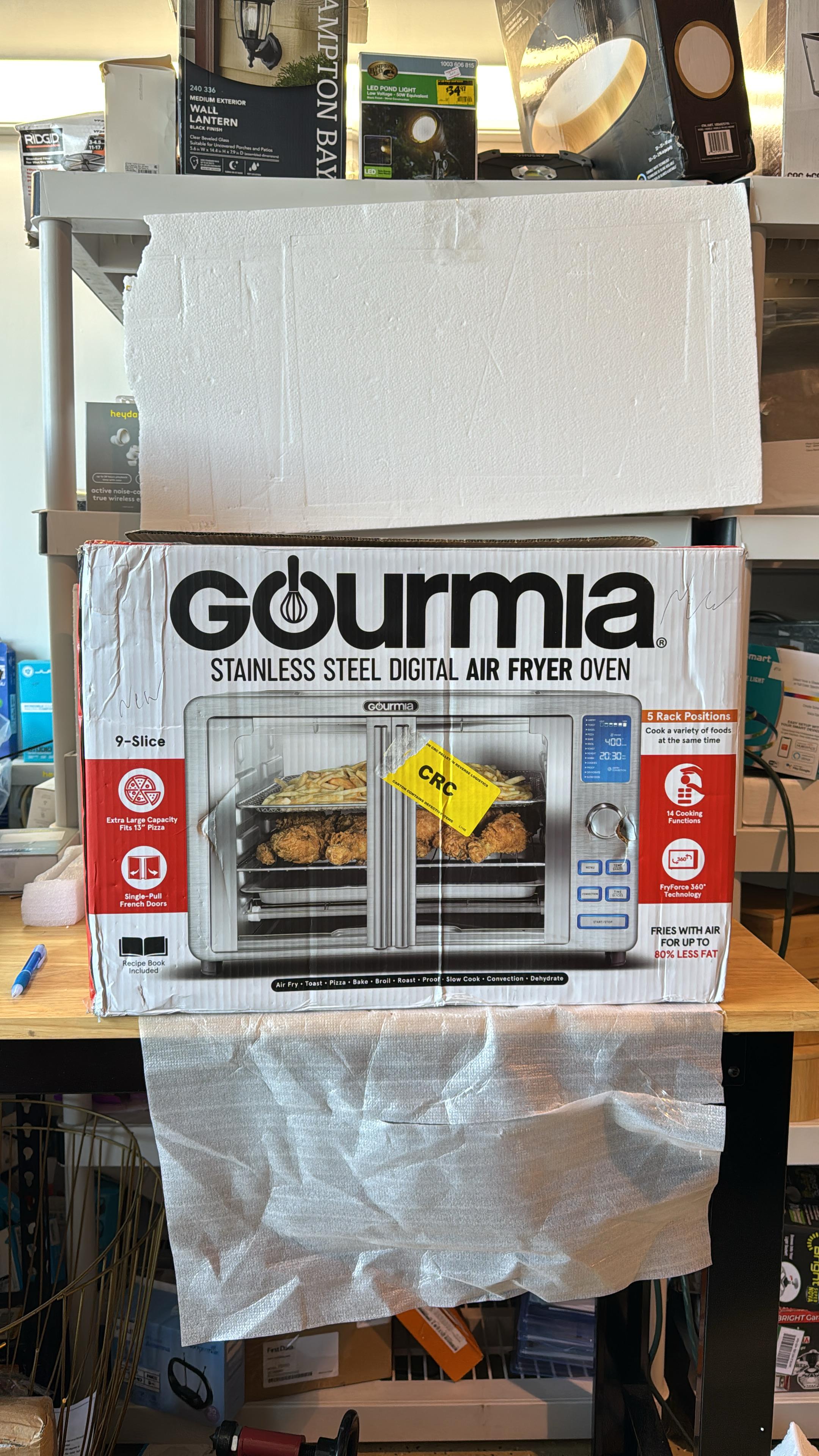 Gourmia 9-Slice Digital Air Fryer Oven with 14 One-Touch Cooking Functions and Auto French Doors