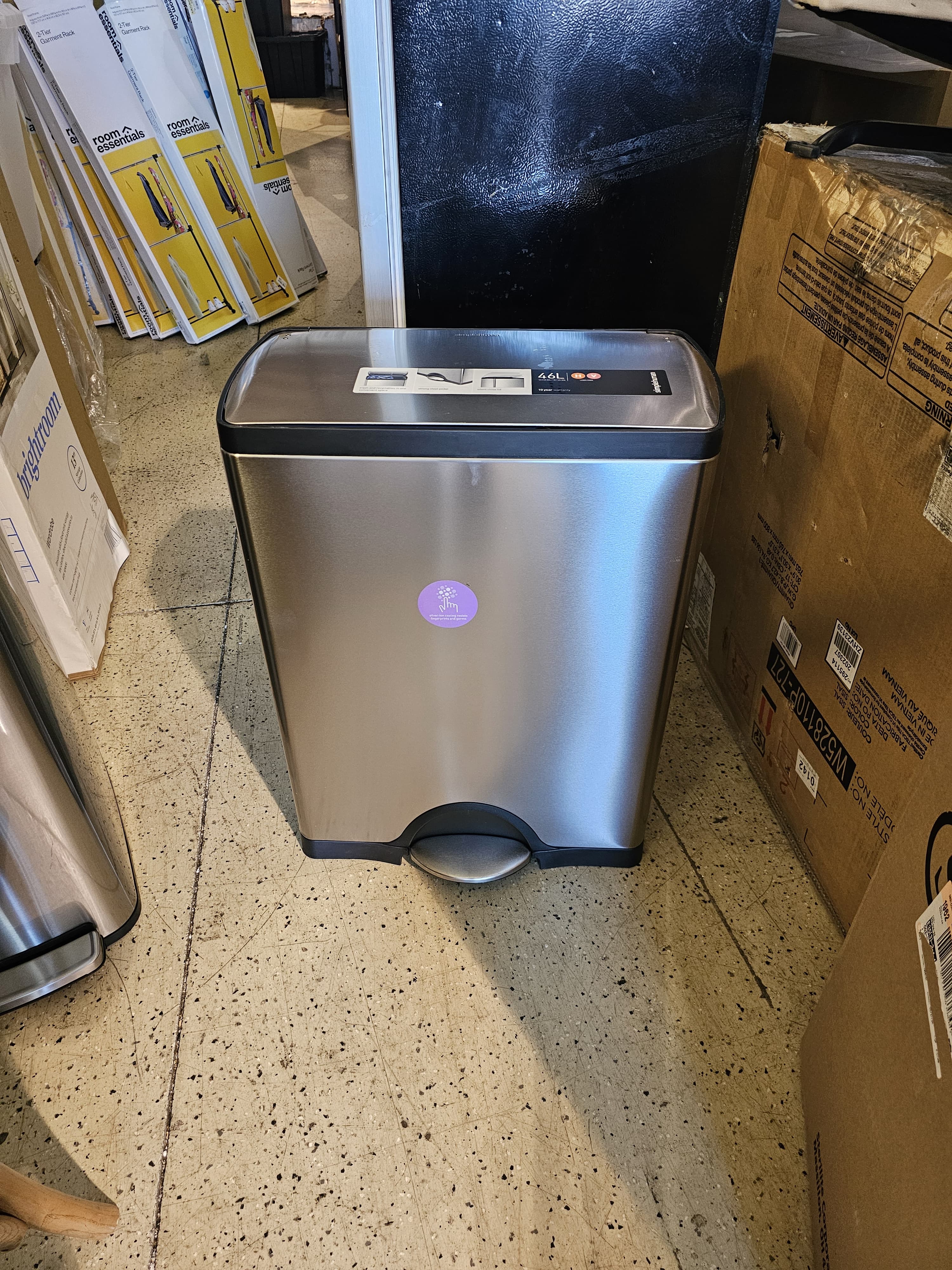  46L Rectangular Dual Compartment Kitchen Step Trash Can Recycler Stainless Steel