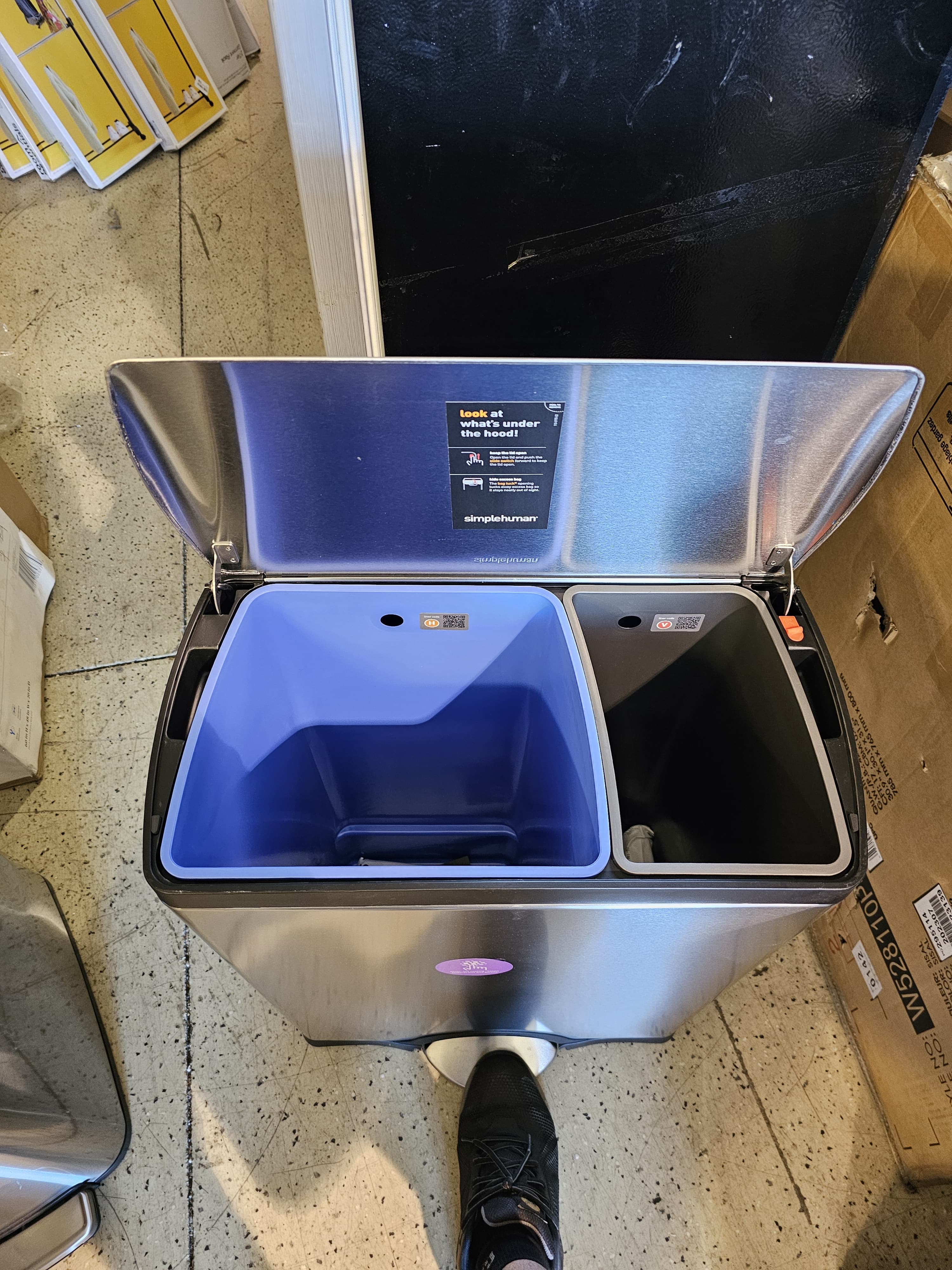  46L Rectangular Dual Compartment Kitchen Step Trash Can Recycler Stainless Steel