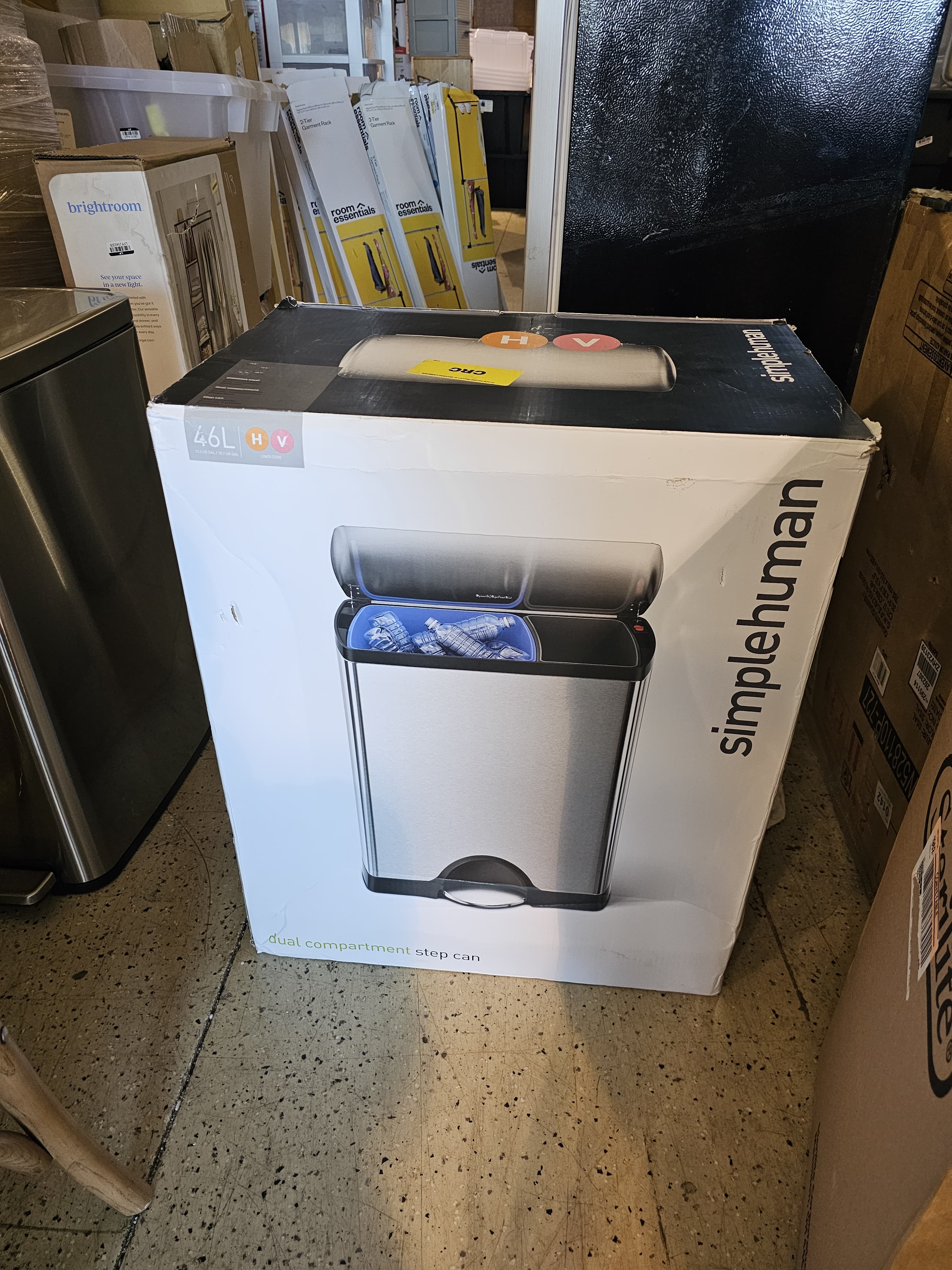 46L Rectangular Dual Compartment Kitchen Step Trash Can Recycler Stainless Steel