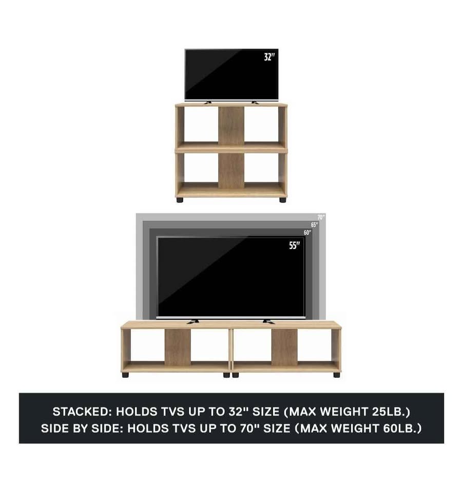  Expandable Side by Side or Stacking TV Stand for TVs up to 70 inches, Natural