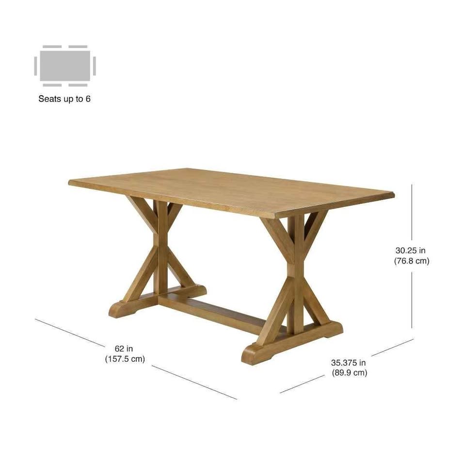 Better Homes & Gardens Modern 62 in Rectangle Solid Wood Dining Table, Light Honey