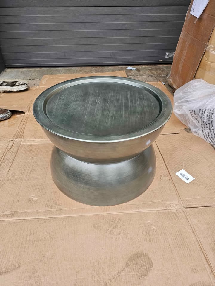 Noble House Manville Metal Hourglass Coffee Table, Brushed Antique Silver