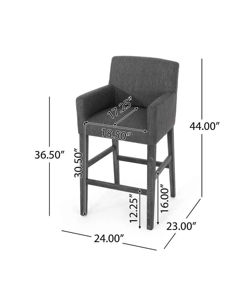 Noble House Deville Indoor Fabric Upholstered Wood 30.5 inch Barstools, Charcoal