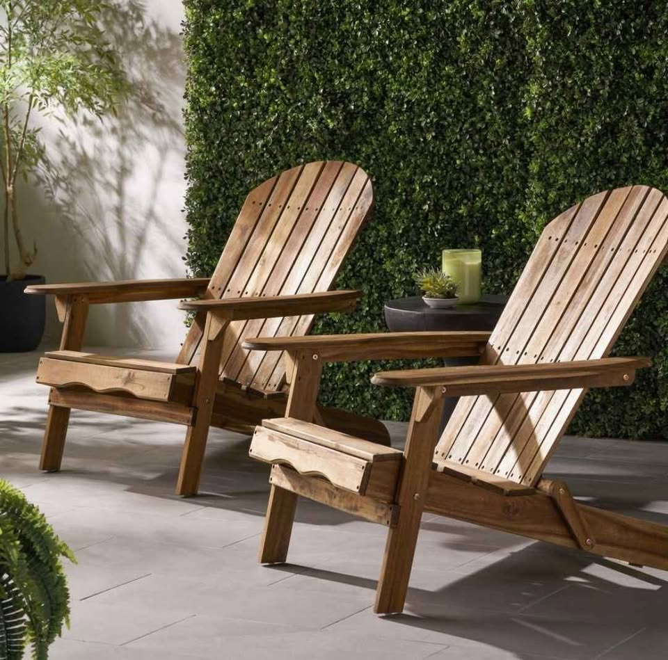 Noble House Obadiah Natural Stained Folding Wood Outdoor Patio Adirondack Chair (2-Pack)