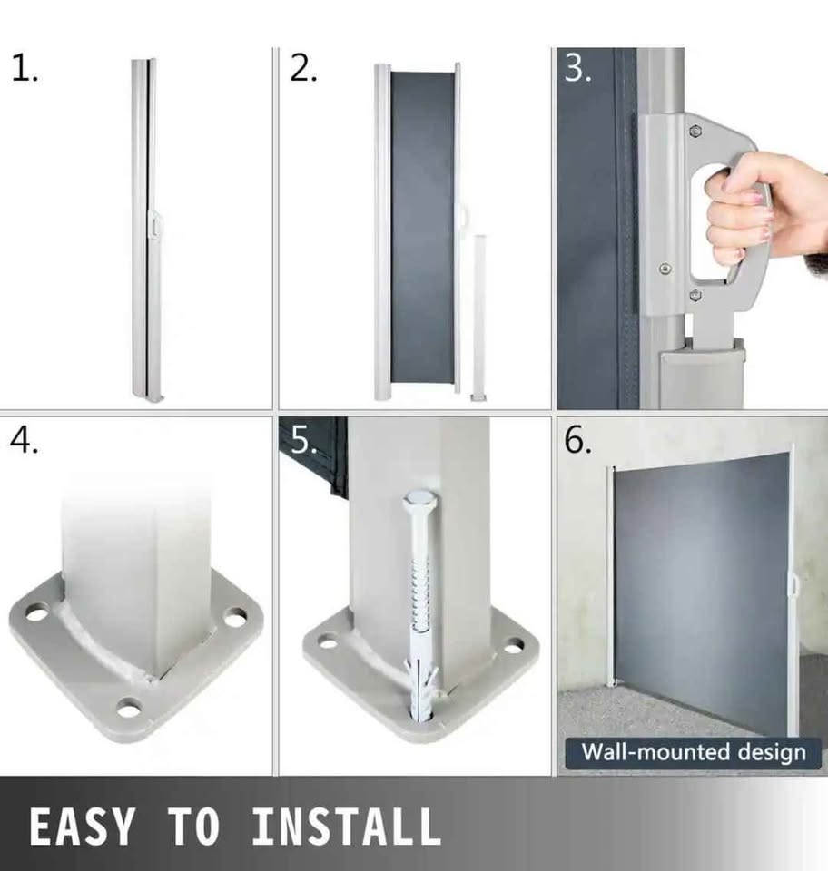  VEVOR 118 in. x 71 in. Retractable Side Awning Waterproof Patio Screen Room Divider Gray for Privacy