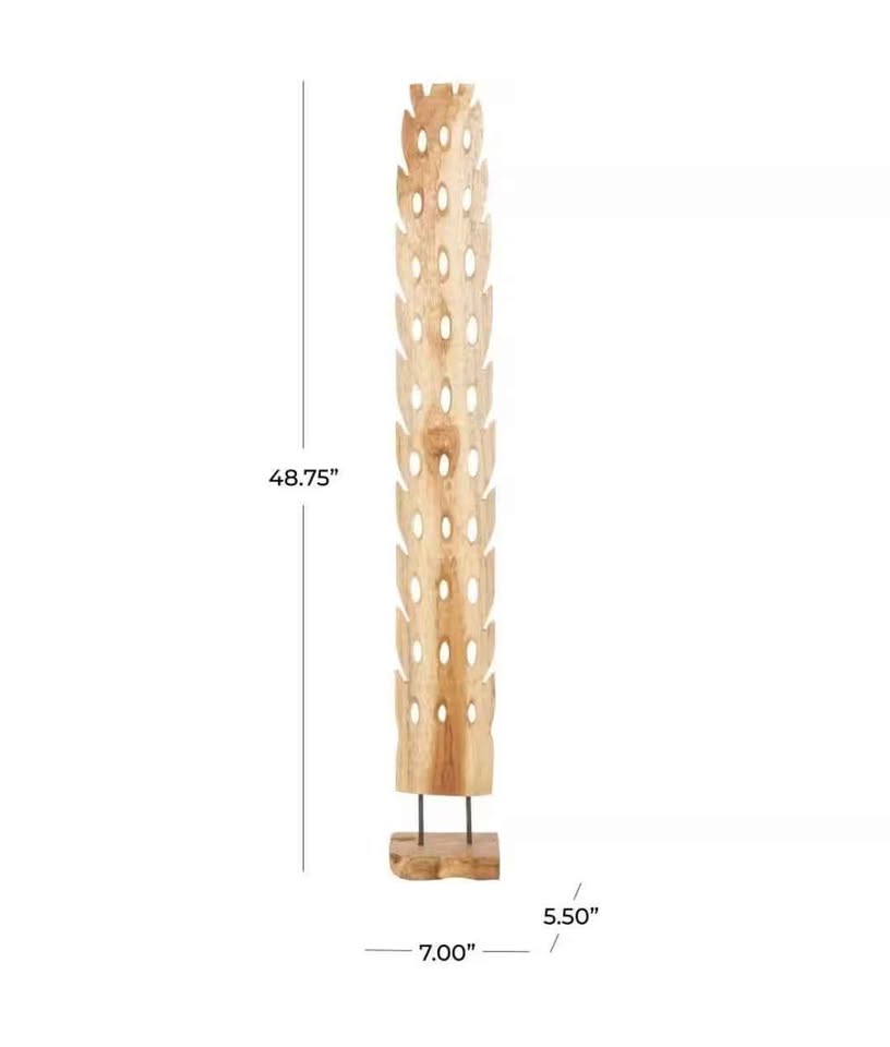 Brown Teak Wood Handmade Tall Floor Cutout Post Abstract Sculpture with Live Edge Base