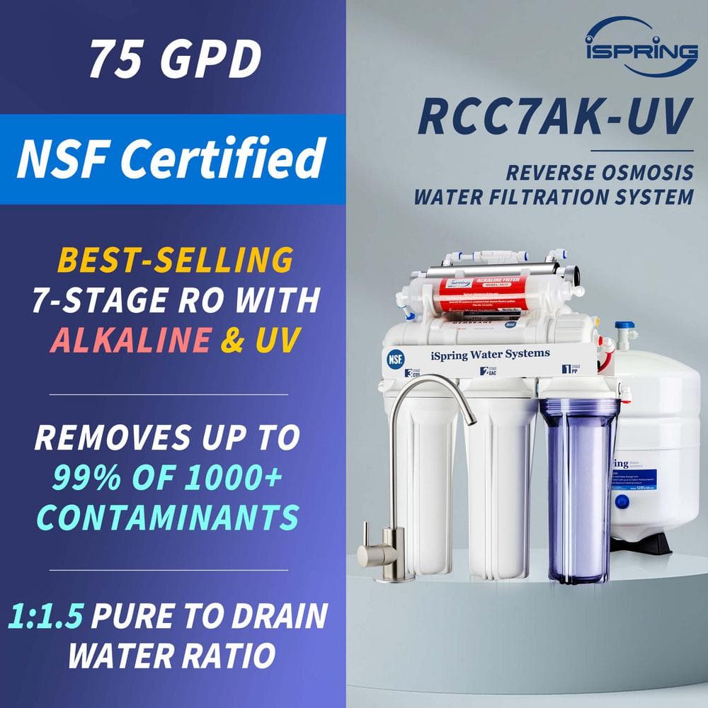 iSpring RCC7AK-UV, NSF Certified, 7-Stage Reverse Osmosis Water Filtration System w/AK & UV Filters