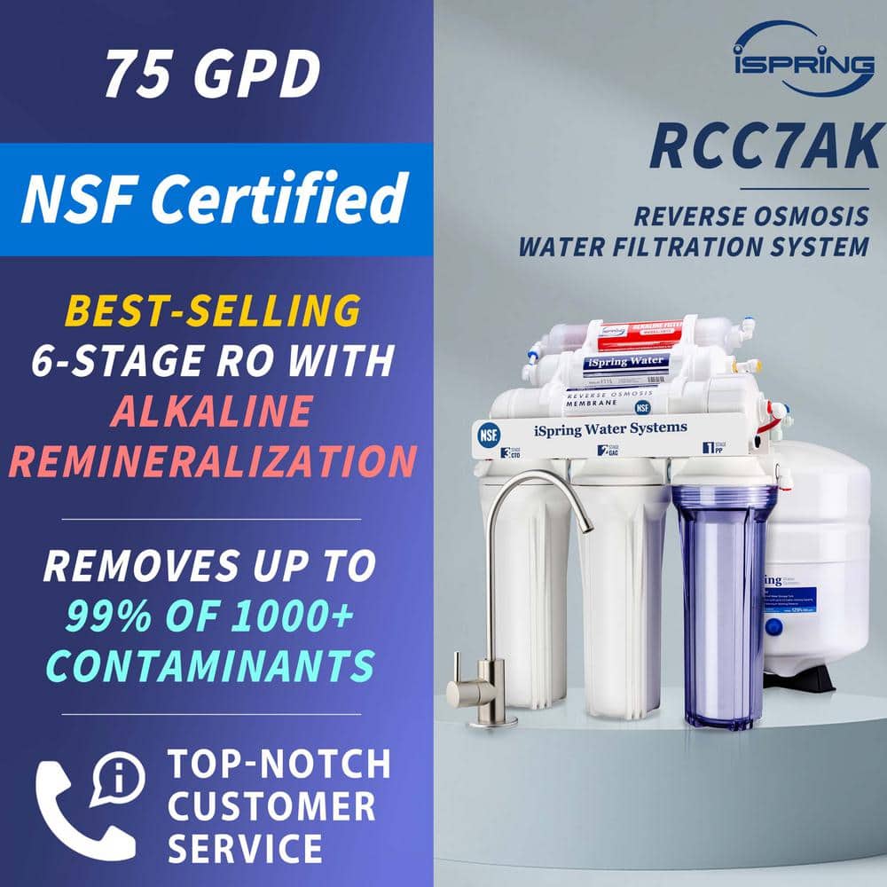 iSpring RCC7AK, NSF Certified 75 GPD, Alkaline 6-Stage Reverse Osmosis System