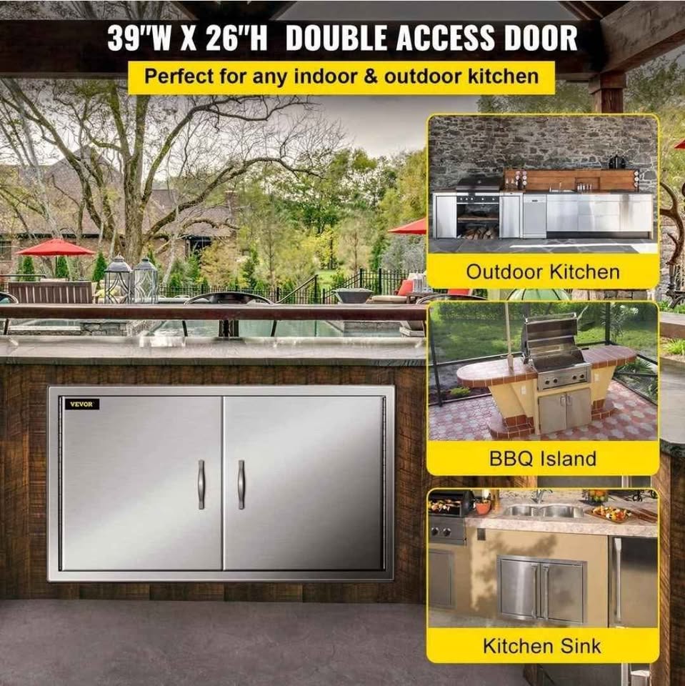  VEVOR Outdoor Kitchen Doors 39 in. W x 26 in. H Double BBQ Door Stainless Steel