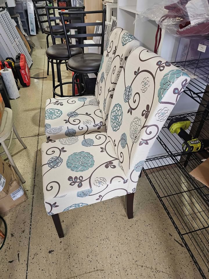 Noble House Pertica White and Blue Floral Fabric Dining Chairs (Set of 2)