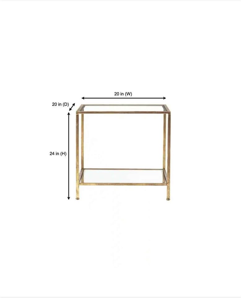 Bella Square Gold Metal and Glass Side Accent Table