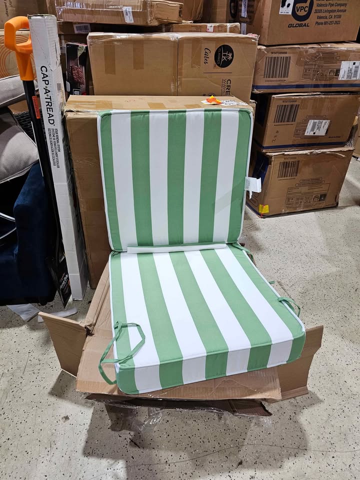 22 in. L x 45 in. W x 4 in. T Outdoor Deep Seat Chair Cushion Set in Awning Stripe Cucumber