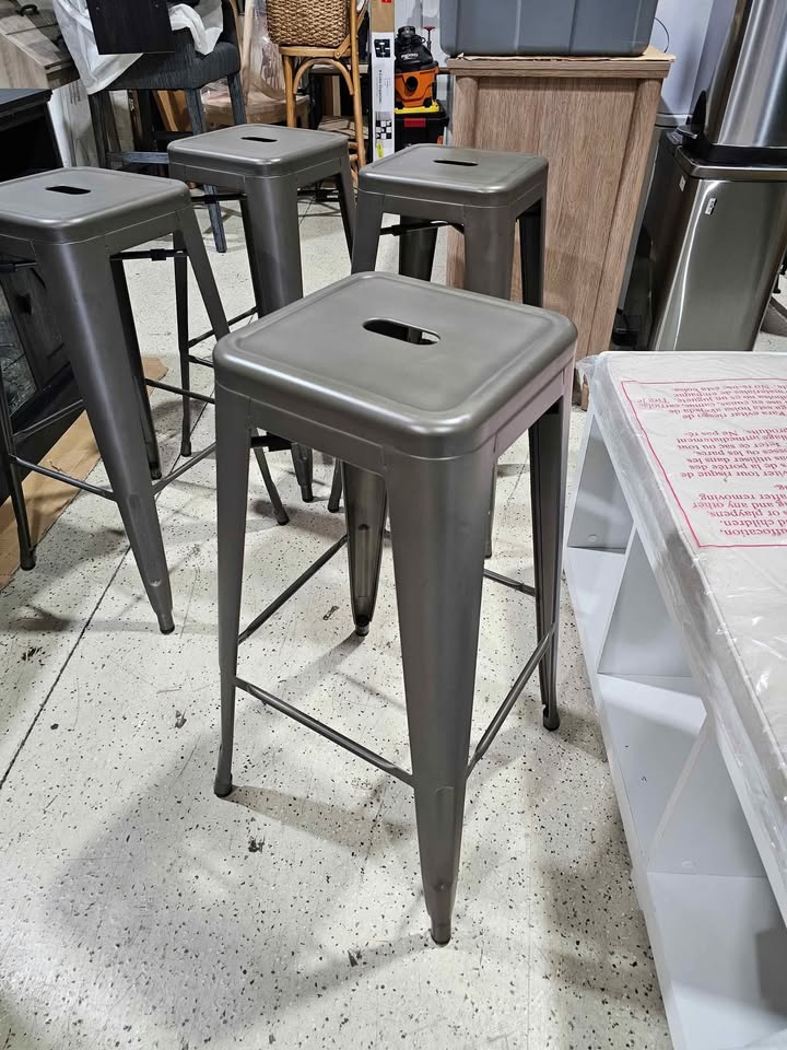 Howard 30inch Metal Stool, Set of 4, Gunmetal Color, Backless Style for Indoor
