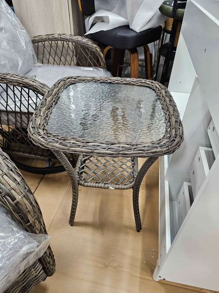 3-Piece Wicker Outdoor Bistro Set with Gray Cushions