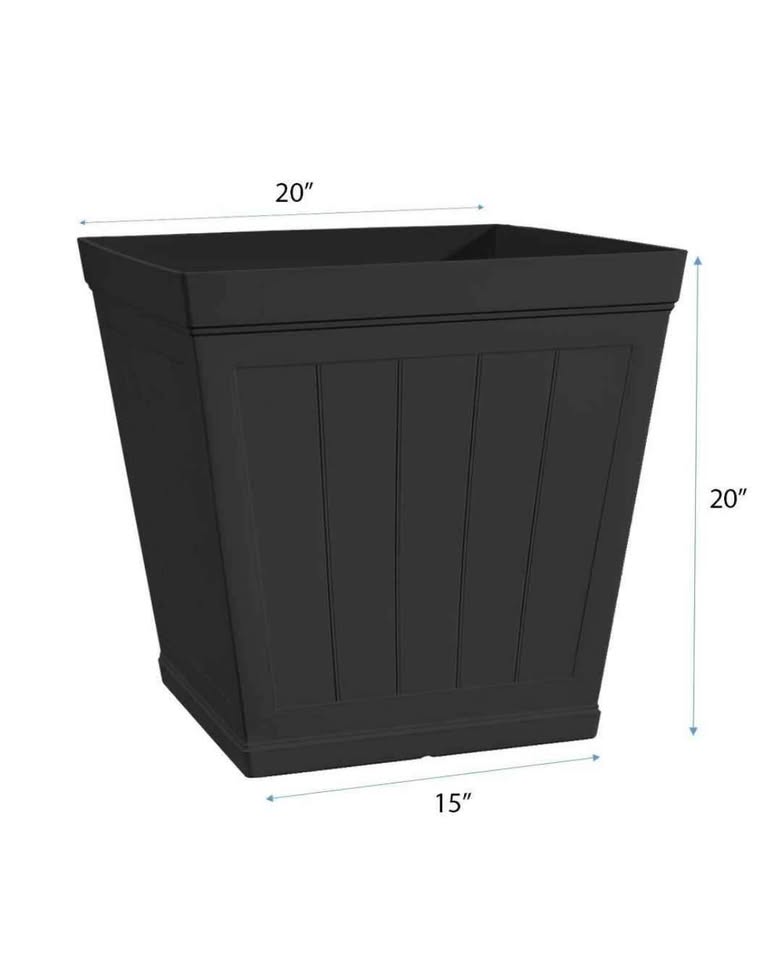  Hanover 20 in. Black Beadboard Resin Square Planter