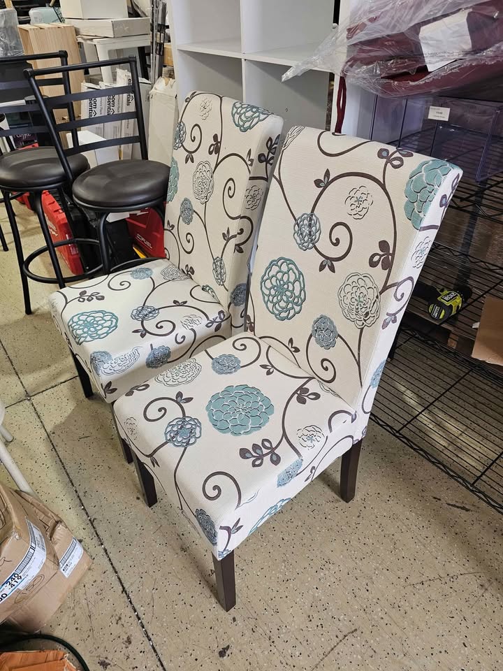 Noble House Pertica White and Blue Floral Fabric Dining Chairs (Set of 2)