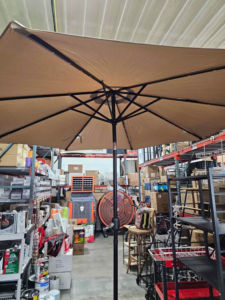  10ft Solar 32 LED Lights Patio Umbrella with Tilt Adjustment and UV-Resistant Polyester Fabric
