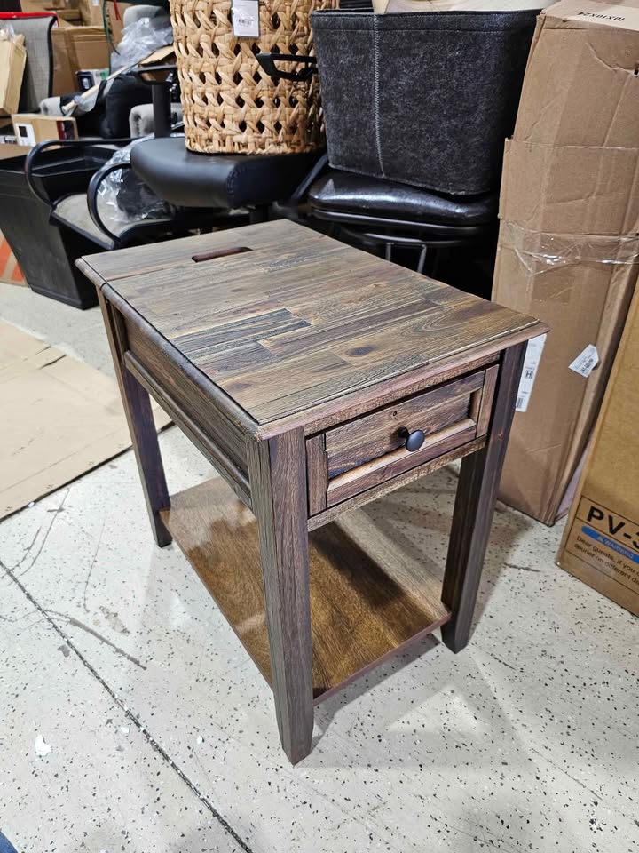  DENISON RECTANGULAR NIGHT STAND END TABLE WITH DRAWER USB