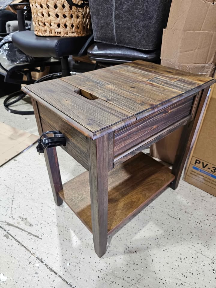  DENISON RECTANGULAR NIGHT STAND END TABLE WITH DRAWER USB