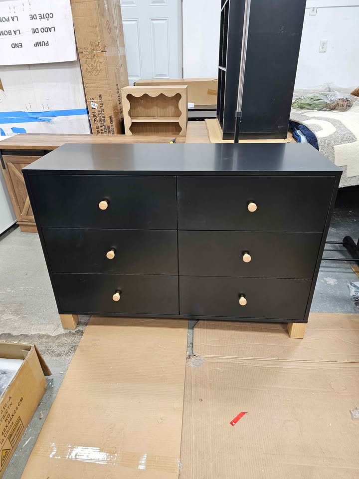 Storkcraft California 6 Drawer Nursery Wood Double Dresser, Black with Driftwood