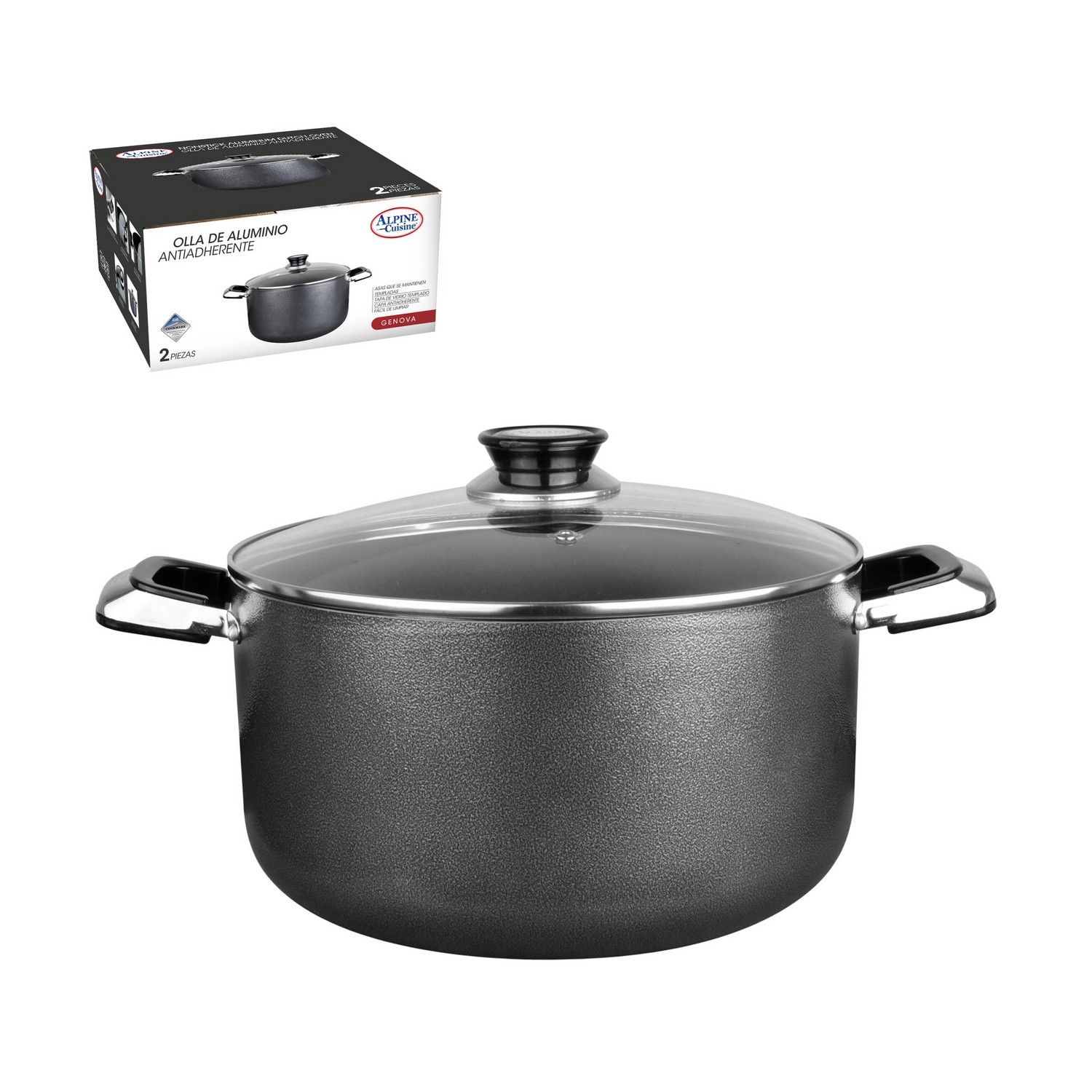 Alpine Cuisine 24 Quart Non-stick Stock Pot with Tempered Glass Lid, Aluminum Dutch Oven