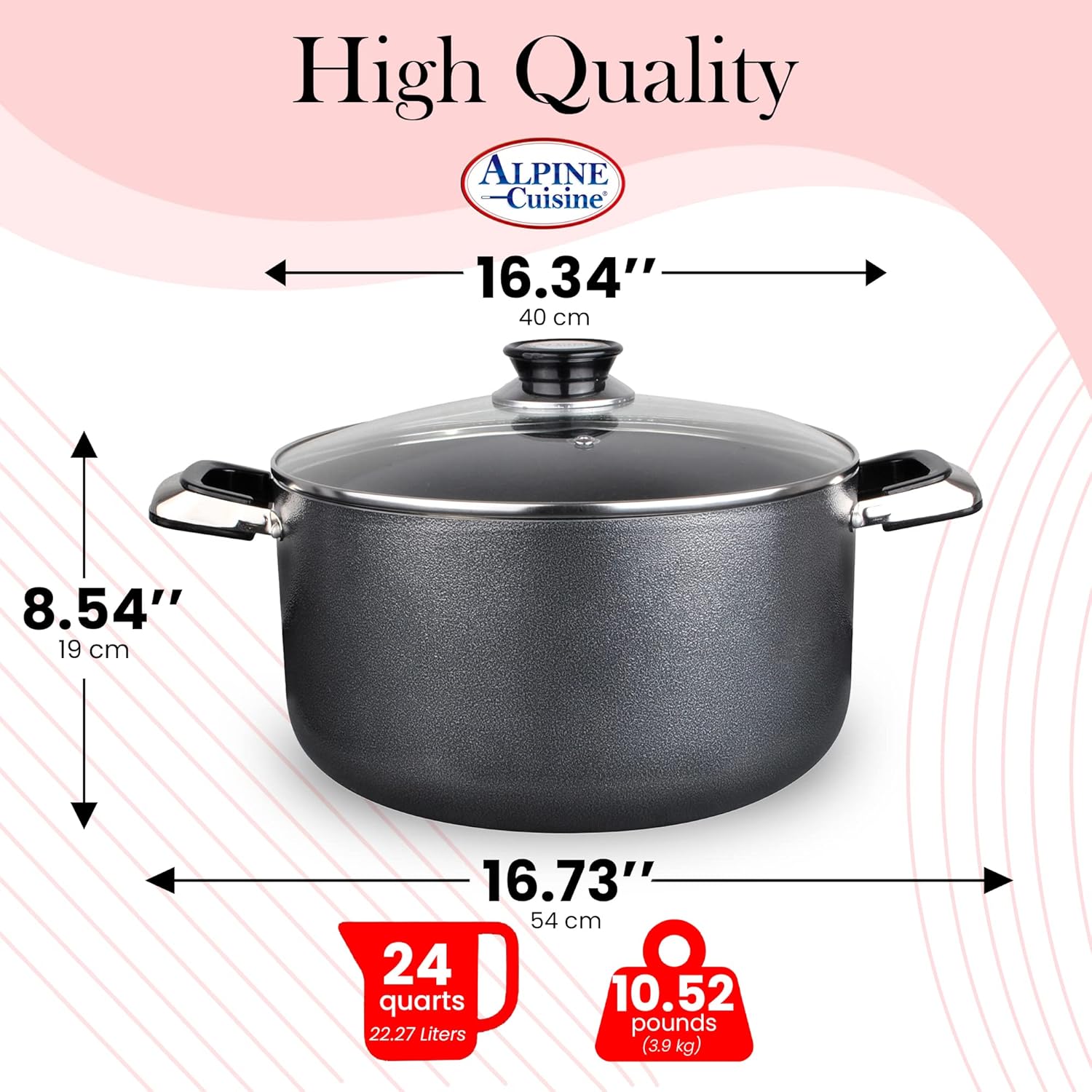 Alpine Cuisine 24 Quart Non-stick Stock Pot with Tempered Glass Lid, Aluminum Dutch Oven 