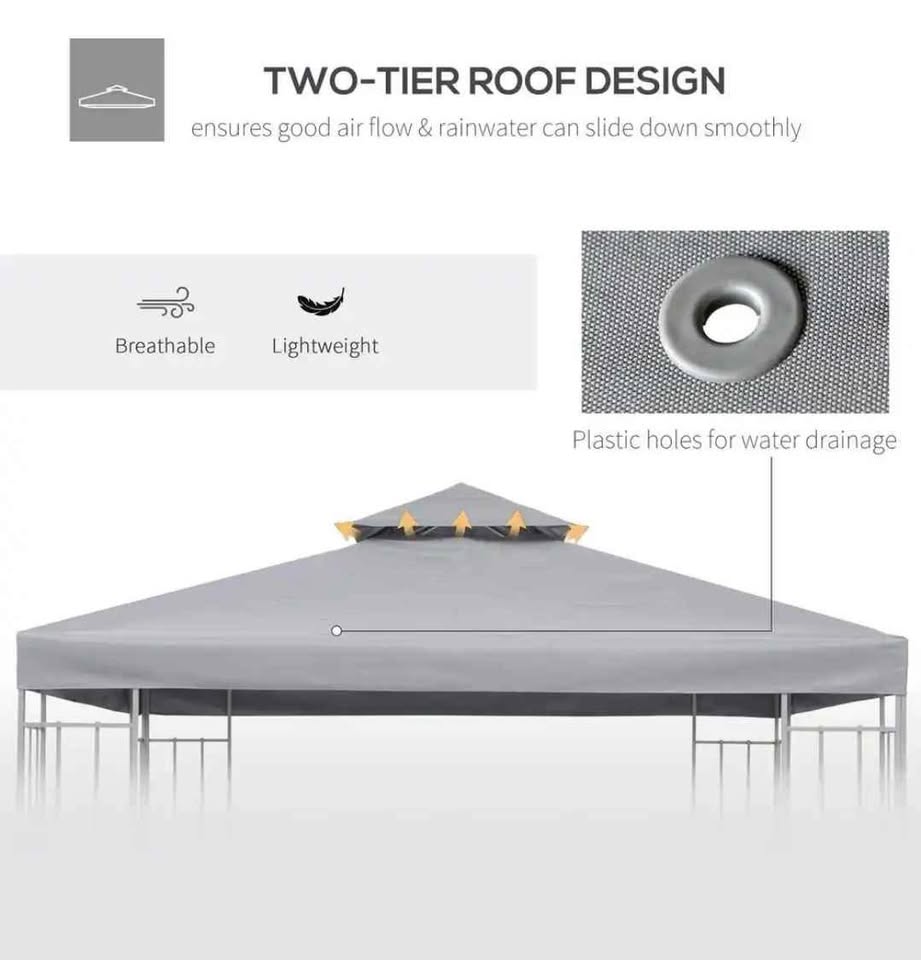  Outsunny 10 ft. x 10 ft. Square 2-Tier Gazebo Canopy Replacement Top Cover Outdoor Garden Sun Shade