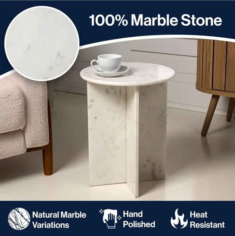  Javier 14 in. White Contemporary Natural Marble Handmade Round X-Shaped End Table