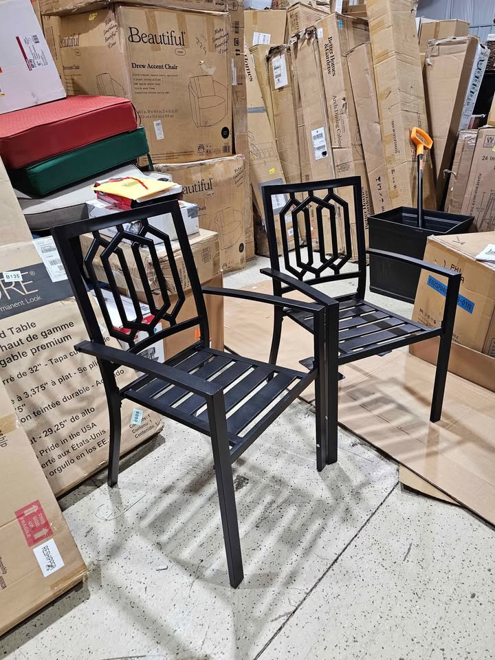(2-Pack) Black Stackable Metal Patio Outdoor Dining Chair