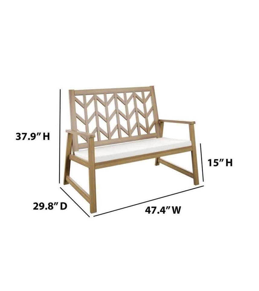 TK CLASSICS Acacia Wood Outdoor Bench with White Cushion