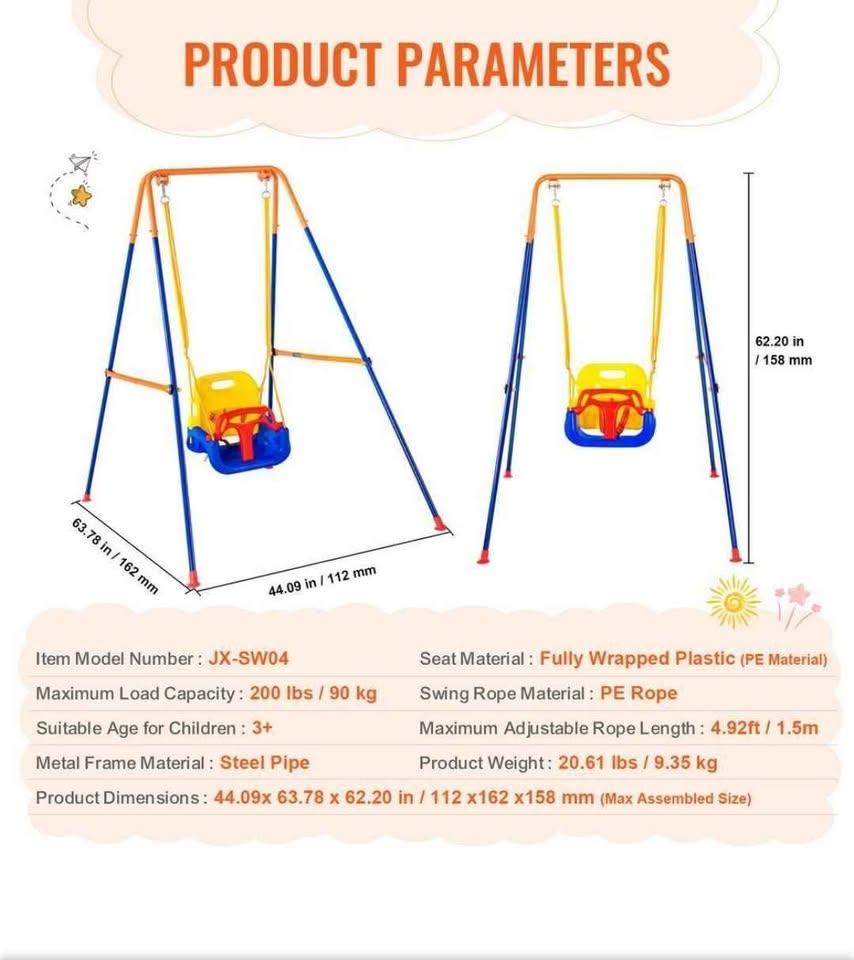 VEVOR Swing Sets for Backyard, 3-in.-1 Toddler Swing Set with 4 Sandbags, Foldable Metal Stand