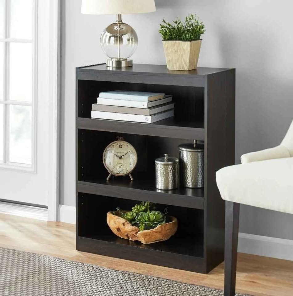  Mainstays 3-Shelf Framed Bookcase with Adjustable Shelves, Espresso