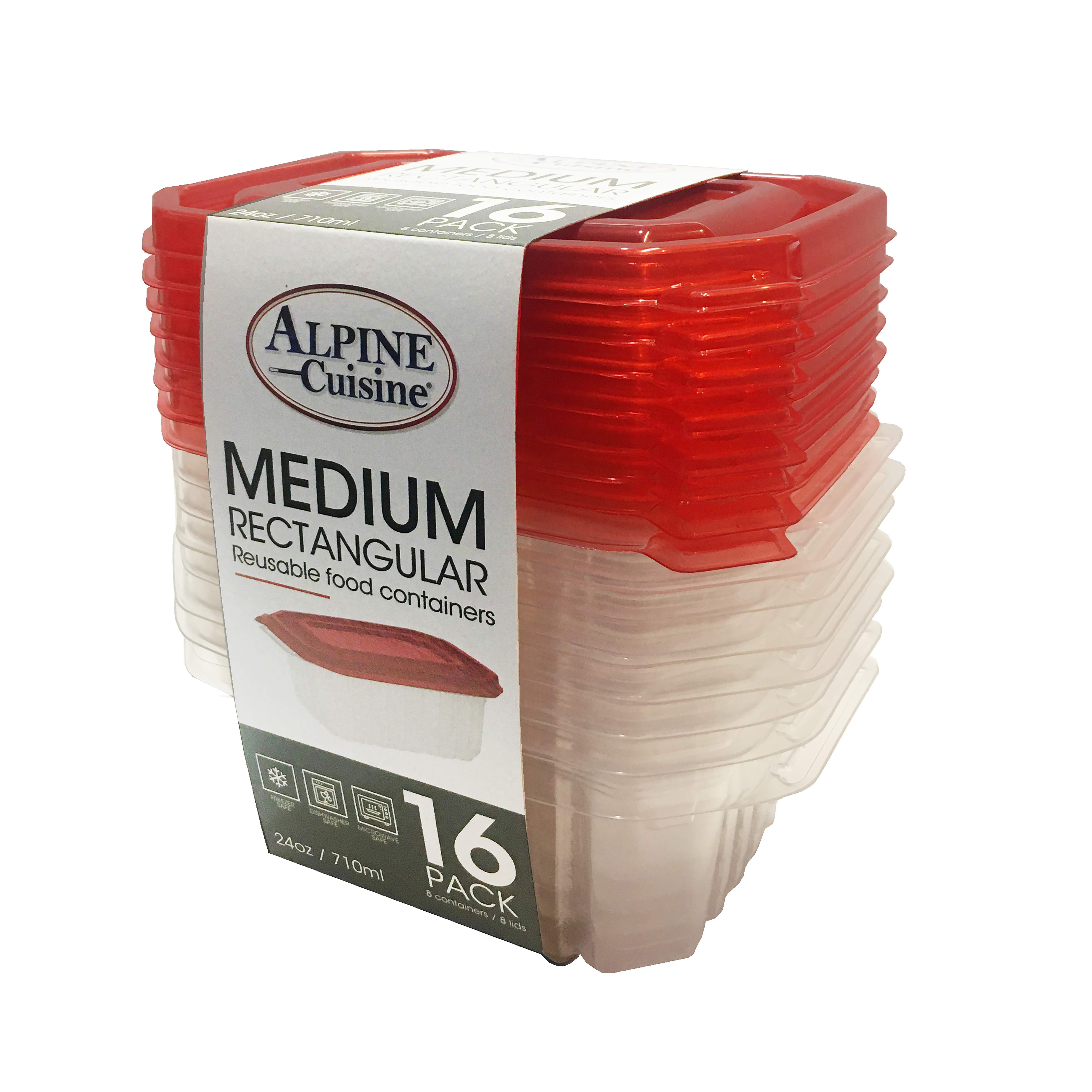 Alpine Cuisine Rectangle Food Storage Containers with 8 Lids & 8 Bodies 16-Piece 24oz (709ml)