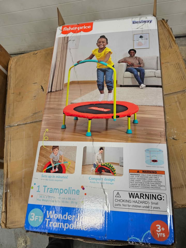  Fisher-Price WonderJump 36" Round Indoor Trampoline Kids Toddler Toy, Multicolor