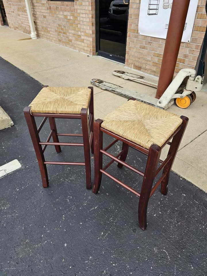 Backless Set of Two Wood 24.4" Counter Stools in Walnut Brown
