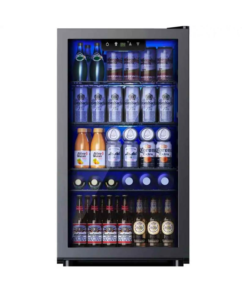  SIMZLIFE 17.3" W Single Zone 130-Cans Freestanding Beverage Refrigerator Cooler in Black, UV Protect