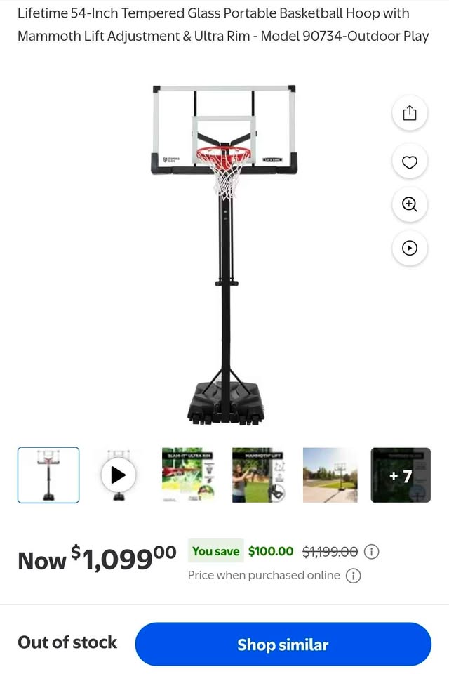 Lifetime 54-Inch Tempered Glass Portable Basketball Hoop with Mammoth Lift Adjustment & Ultra Rim