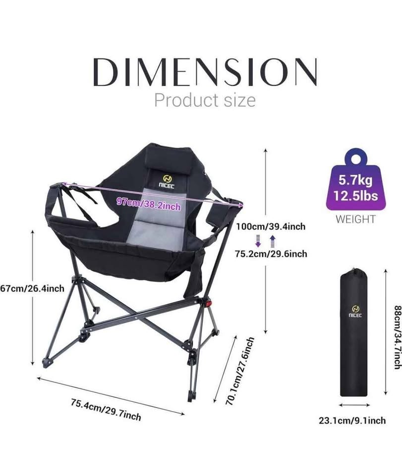 2.5 ft. Freestanding Portable Hammock Camping Chair with Stand Black