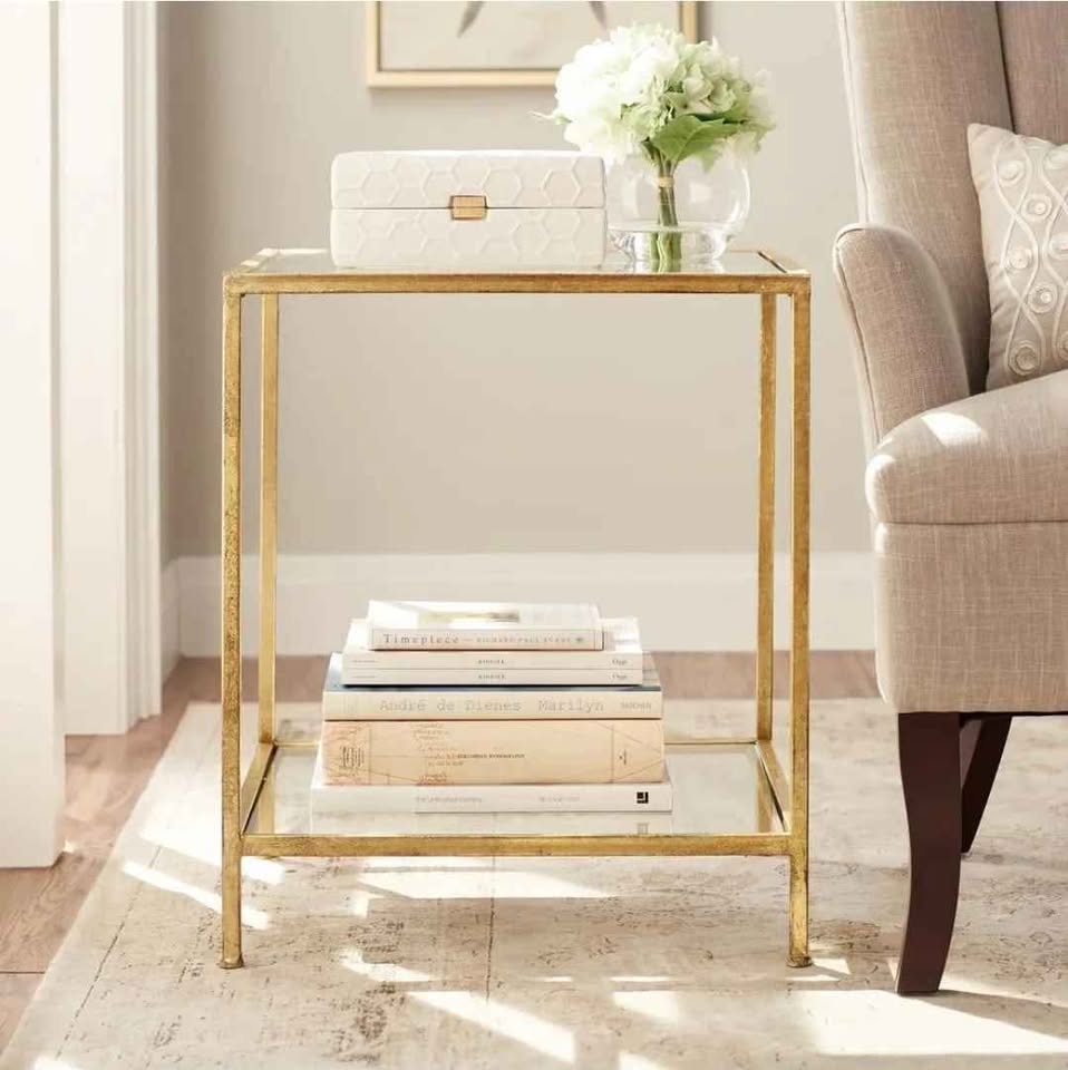 Bella Square Gold Metal and Glass Side Accent Table