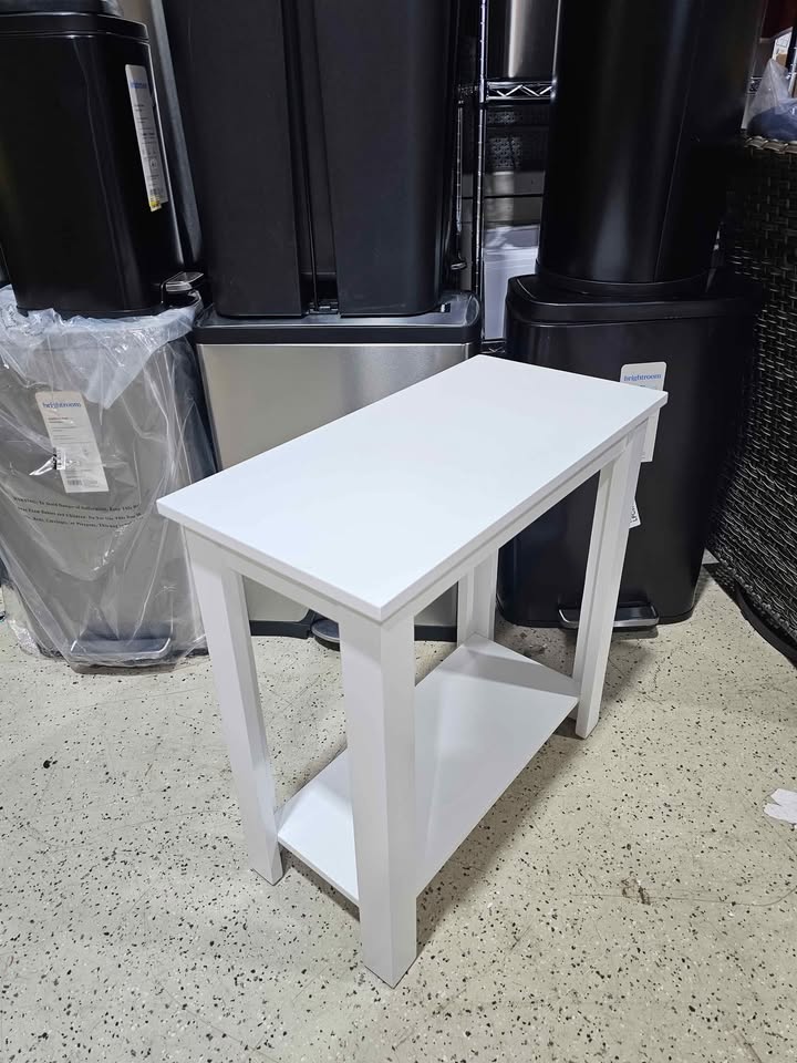  12 in. White Standard Rectangular Wood End Table with Shelf