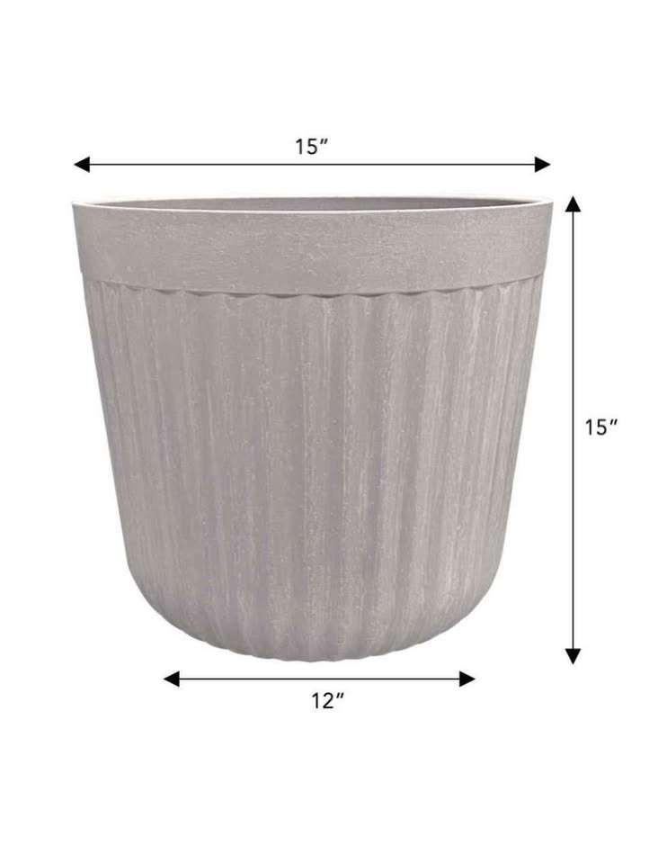 (Set of 2) 15 in. x 15 in. Arlington Fluted Antique Ghost Self-Watering Resin Planter