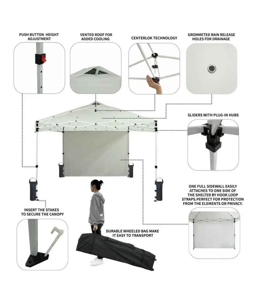  Everbilt 10 ft. x 10 ft. Commercial Instant Canopy-Pop Up Tent with Wall Panel White